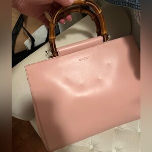 Elegant Pink Handbag with Bamboo Handles